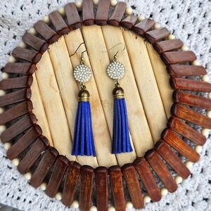 Blue fringe crystal earrings